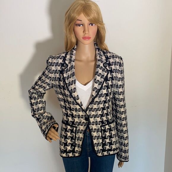 IISLI 100% Wool Fitted Blazer. Black, Off-White & Gray. Size 6 - Picture 2 of 7